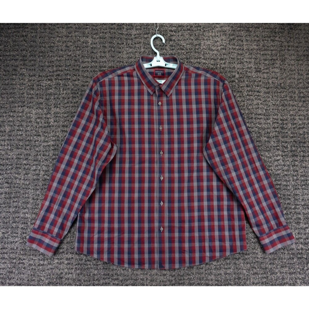 Untuckit Shirt Mens 2XL Blue Gray Red Plaid Long Sleeve Wrinkle Free Preppy